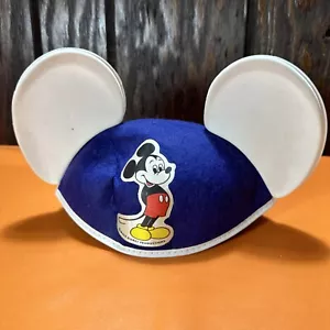 Vintage Mickey Mouse Ears Hat Cap Walt Disney World Disneyland 80s Blue White - Picture 1 of 10