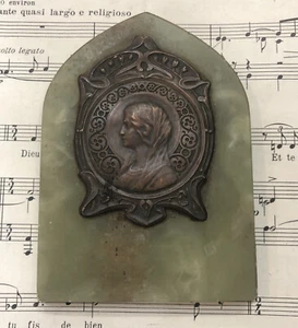 Antique French Green Onyx Icon Stand Virgin Mary Lily c1920 - Picture 1 of 4