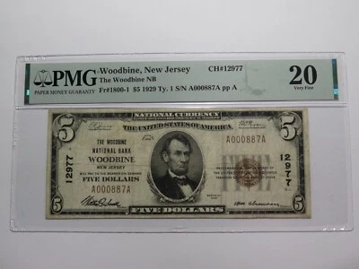 $5 1929 Woodbine New Jersey NJ National Currency Bank Note Bill Ch. #12977 VF20 - Image 1 of 4