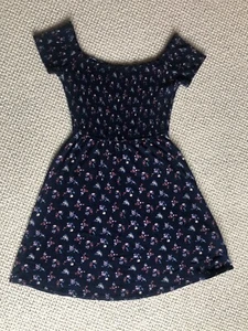 Hollister Stretch Jersey Mini Dress Blue Floral Shirred Chest SMALL ?UK 8 - Picture 1 of 6