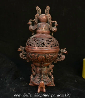 12" Marked Old Chinese Bronze Dynasty Dragon Phoenix incense burner Statue - Image 1 of 4