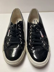 Superga Women’s Black Leather Shoes Size 10 - Picture 1 of 9