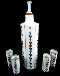 p7522: Antique Czechoslovakia Decanter Set with Cordials Signed Mark Czech  - Picture 1 of 3