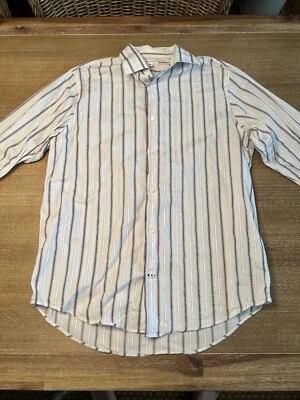 Camisa con botones Banana Republic para hombre algodón lavado suave granate rayas mediana Foto 1 de 4