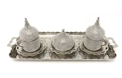 Taza Sultana Recubierta de Cristal Hecha a Mano Cobre Turco Café Espresso Plata... Foto 1 de 4