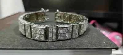Brazalete de circonitas cúbicas de corte redondo de 18 quilates chapado en oro de plata 925 para hombre Foto 1 de 4