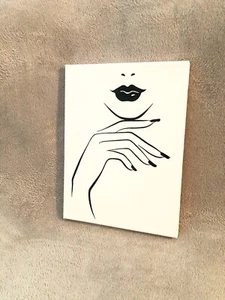 Woman Half Face Minimalist Black Line Art Canvas Abstract Wall Accent Home Decor - Picture 1 of 4