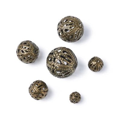 Cuentas redondas huecas de filigrana de hierro mezclado de bronce antiguo sin níquel aproximadamente 170 piezas Foto 1 de 4