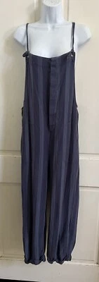 Mono VOLCOM Azul Marino Rayas Algodón Gasa Botón Delantero Talla S Foto 1 de 4