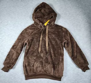 Fuzzy Bear Sherpa Hoodie Warm Fleece Hooded Sweatshirt Womens Size Small Brown - Picture 1 of 6