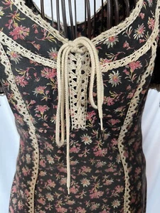 Vintage Dress Floral Unbranded Lace Up Front Zipper Back - Picture 1 of 11