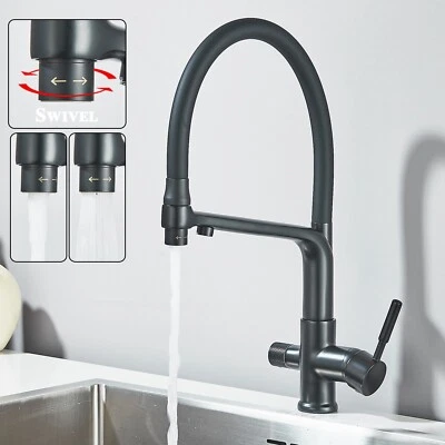 3 Way Pure Water Filter Kitchen Tap Pull Out Dual Handle Sink Mixer Taps Black - Image 1 of 4