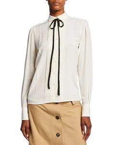 LK Bennett Natalia Silk Blouse Shirt Cream Black Bow UK 10 US 4 RRP £149 - Picture 1 of 6