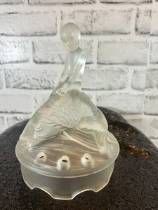 RARE 1920’s Art Deco Glass Flower Frog Boy On Fish Schweig & Muller Germany - Picture 1 of 12