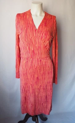 Vestido midi envolvente tejido jersey de seda Diane Von Furstenberg coral 10 *funciona pequeño* Foto 1 de 4