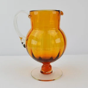 Vintage mundgeblasen Kunstglas Bernstein Krug Milchkännchen Sockel Vase klarer Griff 6" - Bild 1 von 7