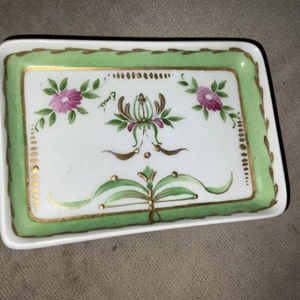Vintage French Limoges Small Dish By Dubarry Hand-decorated Green/Pink/Gold - Picture 1 of 5