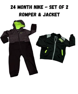 Nike 24 Meses - Juego de 2 Mamelucos y Chaqueta Negro, Gris y Verde Lima - Imagen 1 de 3