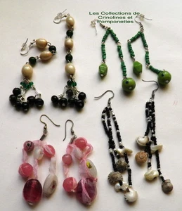 BOUCLES D'OREILLES FANTAISIE FABRICATION ARTISANALE PERLES DE VERRE LOT DE 4* - Picture 1 of 1