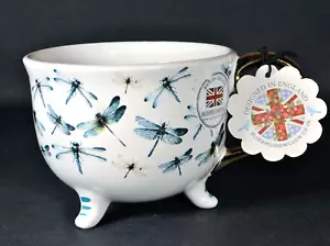 Dragonfly Coffee Mug Bluebird and Willow Cauldron Dragonflies Blue White Gold - Picture 1 of 4
