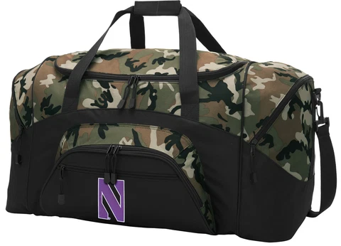Northwestern Duffel BAG CAMO Gym Bags Suitcase LOADED w/ POCKETS Cover