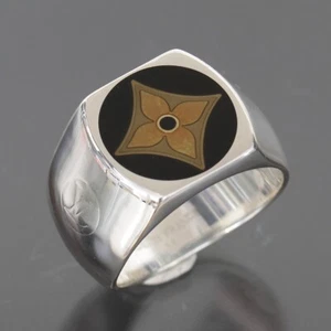 LOUIS VUITTON Burg Fleur Monogram Ring Men's Silver 925 US 9.5 Authentic 5523A - Picture 1 of 5