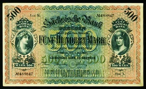 Sächsische Bank zu Dresden. 500 Mark 1922. SAX10a. - Bild 1 von 2