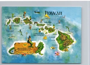 Cartograph map of Hawaii Pacific mermaid HI postcard E2 - Picture 1 of 2