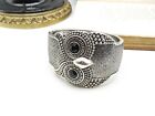 Chunky Distressed Silver Tone Black Rhinestone Owl Clamp Bangle Bracelet Hh43