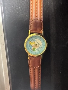 Vintage-Inspired Tinkerbell Graphic Watch, Leather Strap, Collector's Timepiece - Picture 1 of 8