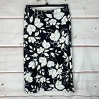 J. Jill Jersey Knit Pull On Midi Skirt Women Xs Black White Floral Print Stretch
