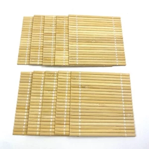 Coasters Bamboo Squares Set of 10 Mid Century BOHO Vintage Decor Gift - Picture 1 of 11