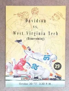 WEST VIRGINIA TECH @ DAVIDSON (NC) COLLEGE FOOTBALL PROGRAM - 1954 - EX - Picture 1 of 2