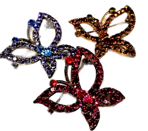 Butterfly Brooch pin pink blue green champagne cubic zirconia fine quality NEW - Picture 1 of 8