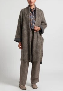 Brunello Cucinelli Mohair Wool Taupe Houndstooth Coat Sz 2XL NWT $7945 - Picture 1 of 8