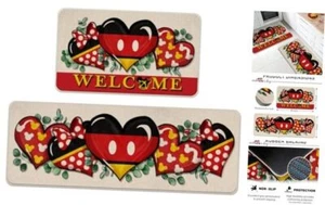 Welcome Valentines Day Kitchen Rugs Set of 2, Red Love Heart Eucalyptus Leaves - Picture 1 of 7