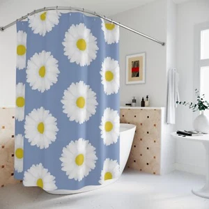 Daisies on Blue Shower Curtain - Home and Bath Decor, Chic & Elegant Design - Picture 1 of 5