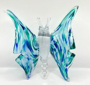 Großes handgeblasenes Glas blau und blaugrün Schmetterling Murano Stil Kunstglas - Bild 1 von 3