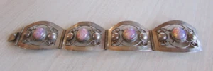 Faux Opal Sterling Silver Mexican Wide Link Bracelet + - Picture 1 of 3