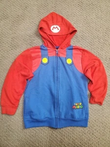 Super Mario Bros, Unisex Kids Overalls Hoodie Full Zip Size Small Red Blue - Picture 1 of 14