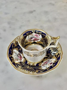 c1820 Antique English Regency Tea Cup & Saucer 19thC Porcelain Gilt Cobalt Yates - Picture 1 of 13