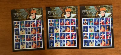Three 2017 Walt Disney Villains Forever Stamp Sheets  60 Stamps - 20 per Sheet - Image 1 of 4