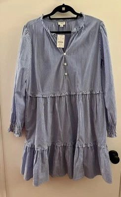 Vestido J.Crew Azul Blanco Rayas Talla 12 Foto 1 de 4