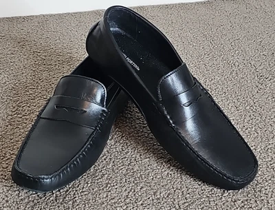 Franco Fortini Daven Penny Mocasines Para Hombre 9.5 NEGRO Cuero Sin Cordones Zapatos Informales Foto 1 de 4