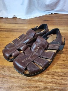 Dr Scholls Mens Gaston Sandals Size 10M Brown Leather Memory Foam - Picture 1 of 5