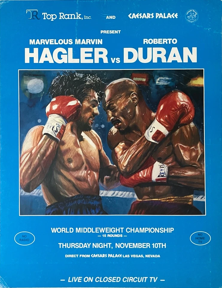 Póster original vintage maravilloso de lucha de boxeo Marvin Hagler vs Roberto Duran CC Foto 1 de 1
