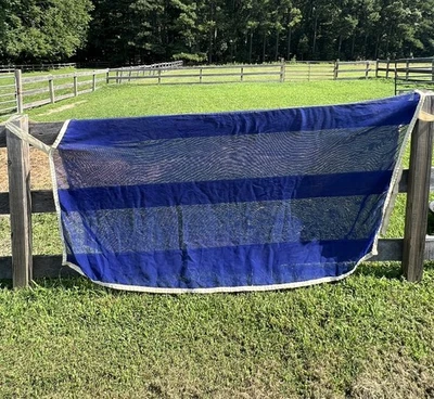 CURVON Fly Cover/Scrim, Royal Blue with White Trim, about 84” at Spine, Used - Image 1 of 4