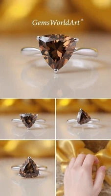 💍 2 Ct Trillion Cut Brown Diamond Silver Ring  – Elegant GemsWorldArt Style✨ - Image 1 of 4
