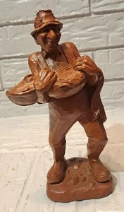 Vtg 1993 Hand-Carved Wooden Fisherman & Fish Wetherbee Red Mill Handcrafted USA - Picture 1 of 20