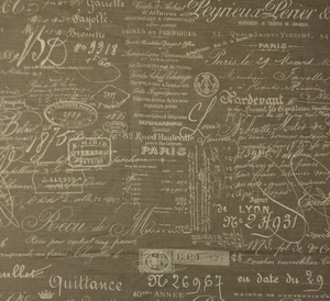 BALLARD DESIGNS DOCUMENT NATURAL FRENCH SCRIPT DESIGNER FABRIC BY THE YARD 55" W - Picture 1 of 5